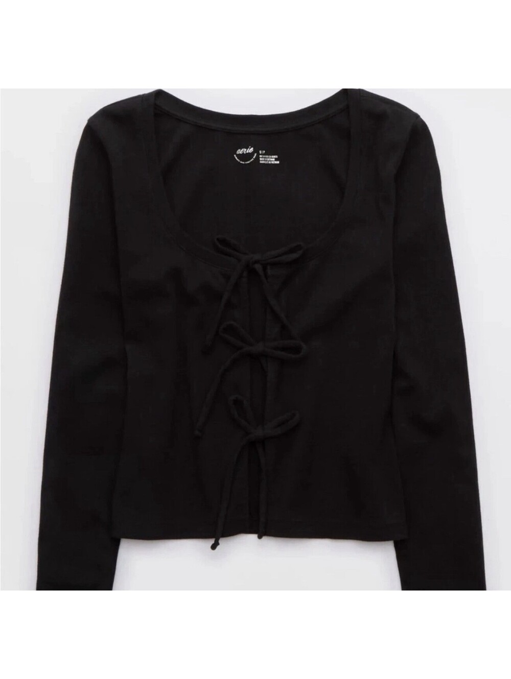Aerie Black Front Tie Top